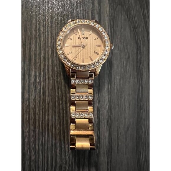 Fossil Womens Rose Gold-Tone Watch With Crystal Accents Stainless Steel Band Mod - Picture 3 of 7